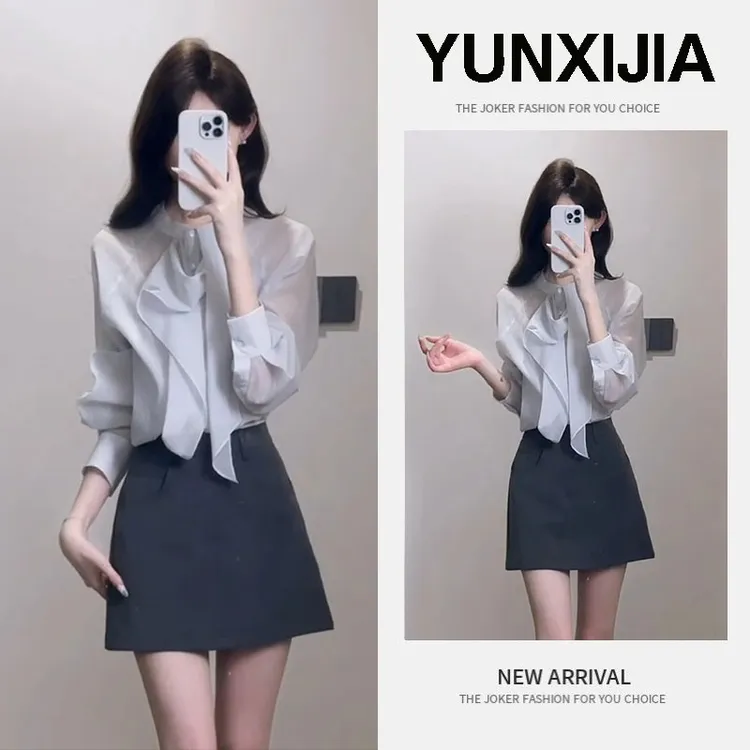 2025夏季新款法式高级感清冷气质小香风圆领衬衫上衣短裙两件套