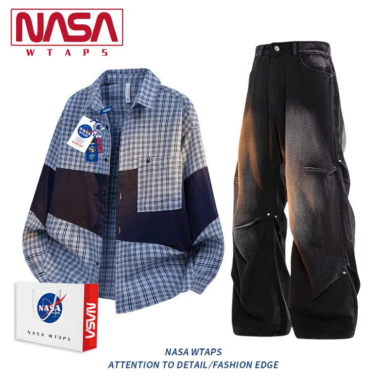 NASA WTAPS衬衫套装男秋季美式潮牌宽松休闲两件套高级感男生衣服