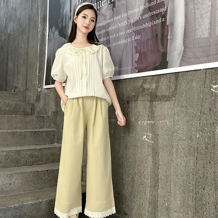 女大童夏装阔腿裤套装2025新款女孩洋气初中生短袖女童夏季两件套