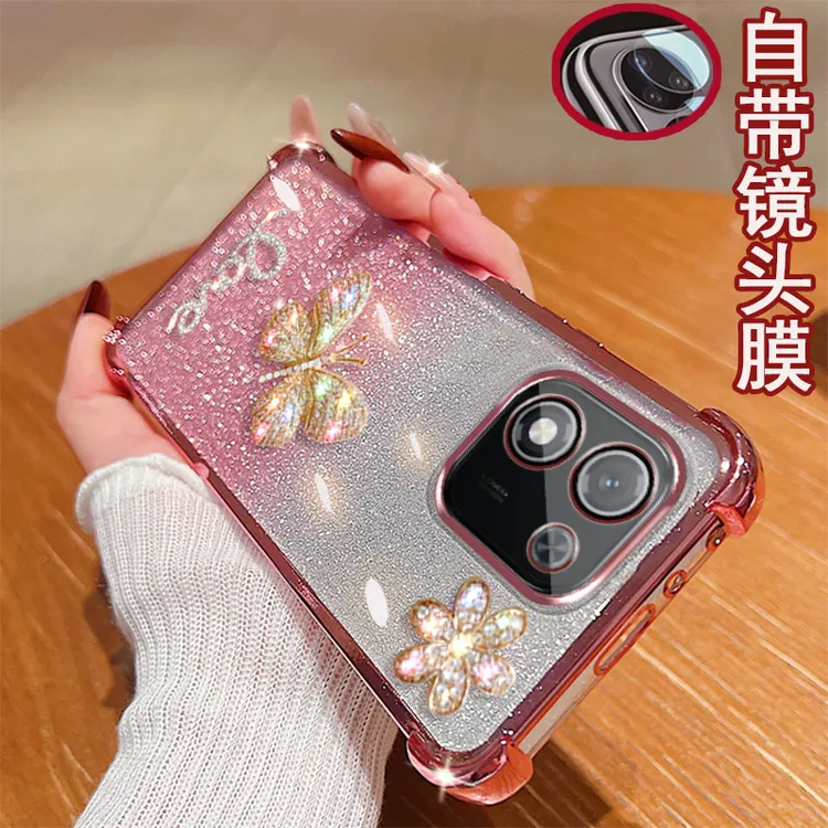 适用荣耀x70i手机壳ABR-AN00镜头全包镶钻蝴蝶女款气囊防摔套时尚