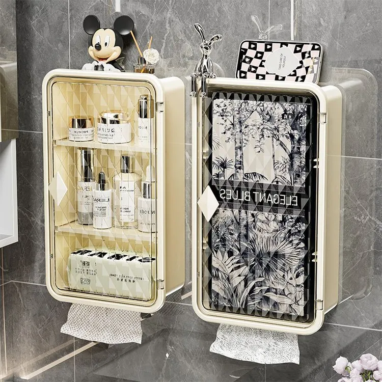 卫生间小壁柜免打孔马桶上方置物架浴室各种神器壁挂多功能收纳盒