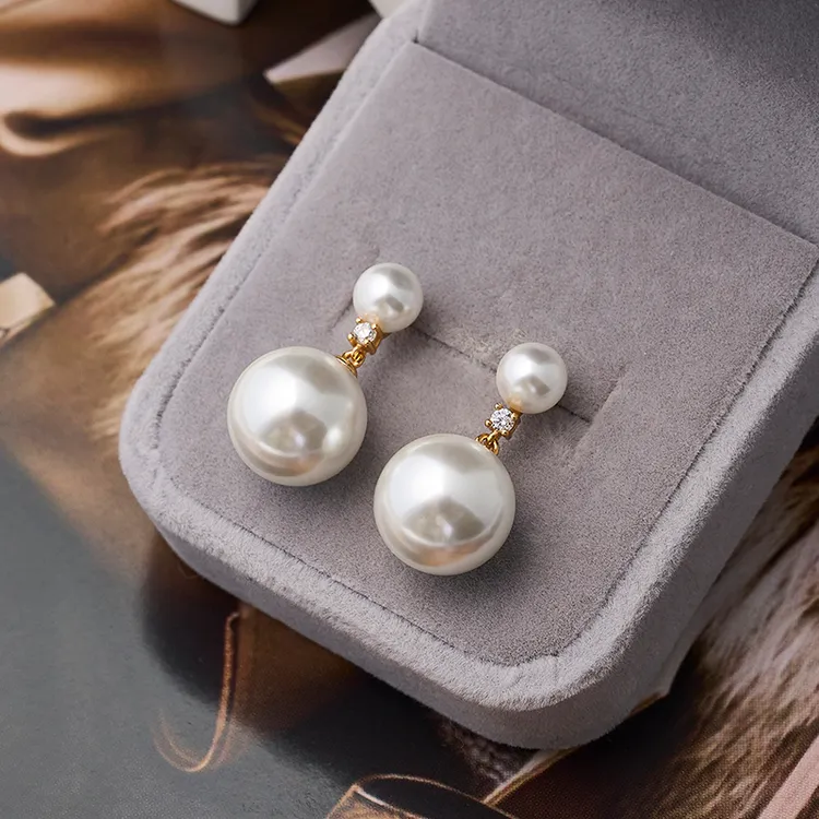 925银合成锆石耳饰 大小珠豆豆耳钉女款百搭气质精致高级感耳饰