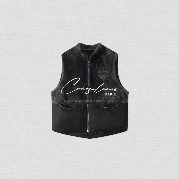 韩彬彬"黑珍珠"秋冬意大利进口拉贡皮毛一体拼接鹅绒服马甲3009-8