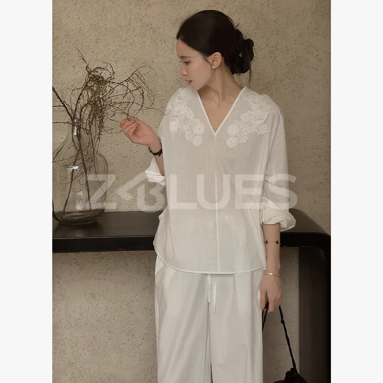 Z.blues【精致艺术】法式重工立体刺绣花卉V领罩衫YZLHKZ0051