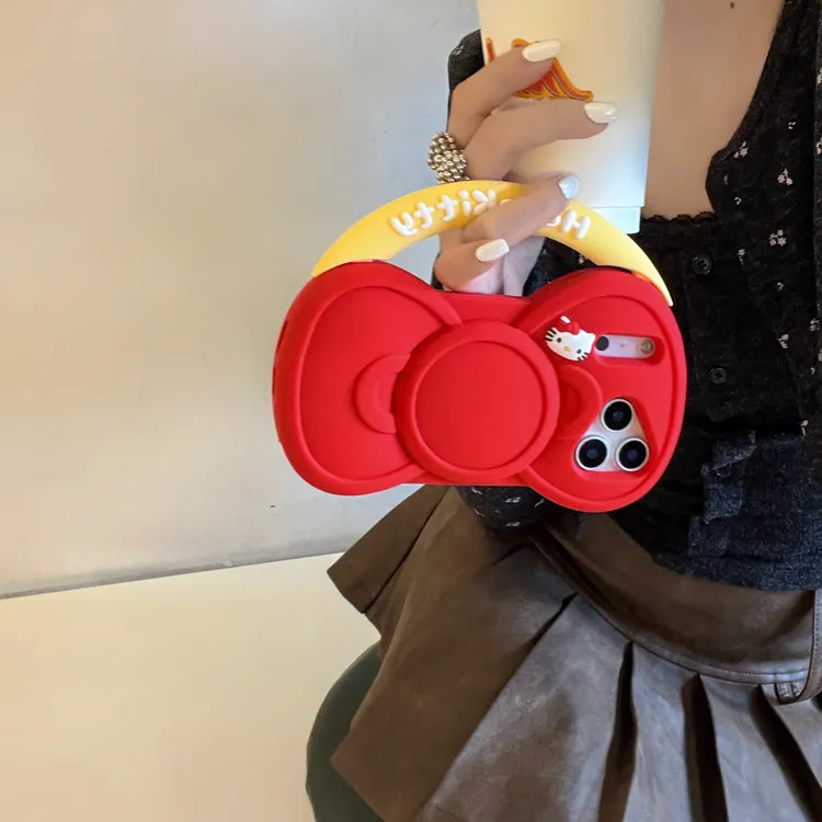【苹果】卡通红色蝴蝶结提包猫咪适用iPhone17p立体手机硅胶保护壳