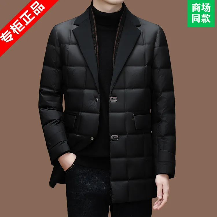 意大利高端品牌中长款男士羽绒服西装领冬季新款商务休闲保暖外套