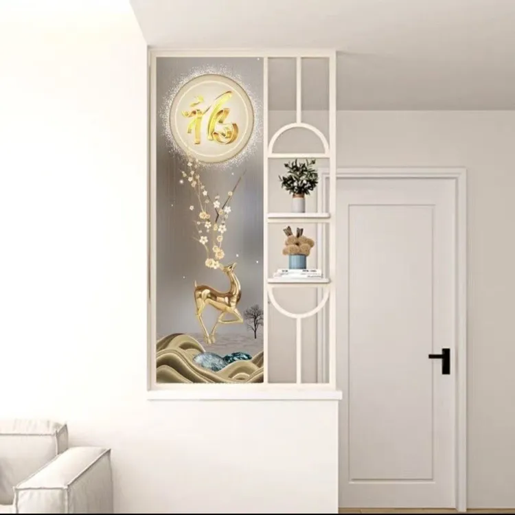 新款卫生间屏风隔断长虹玻璃金属工艺新中式艺术风格屏风隔断客厅