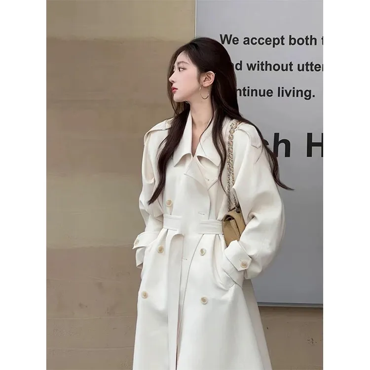 FY27【赵露思许妍】白色中长款风衣2025新款欧若风气质大衣外套