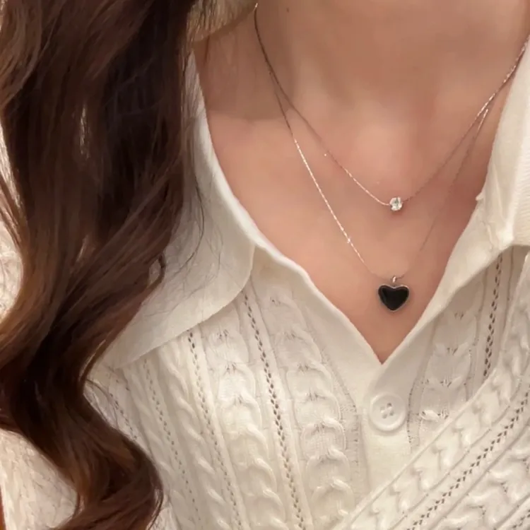 合金项链 叠戴锆石爱心项链女甜酷风锁骨链气质百搭高级感颈链