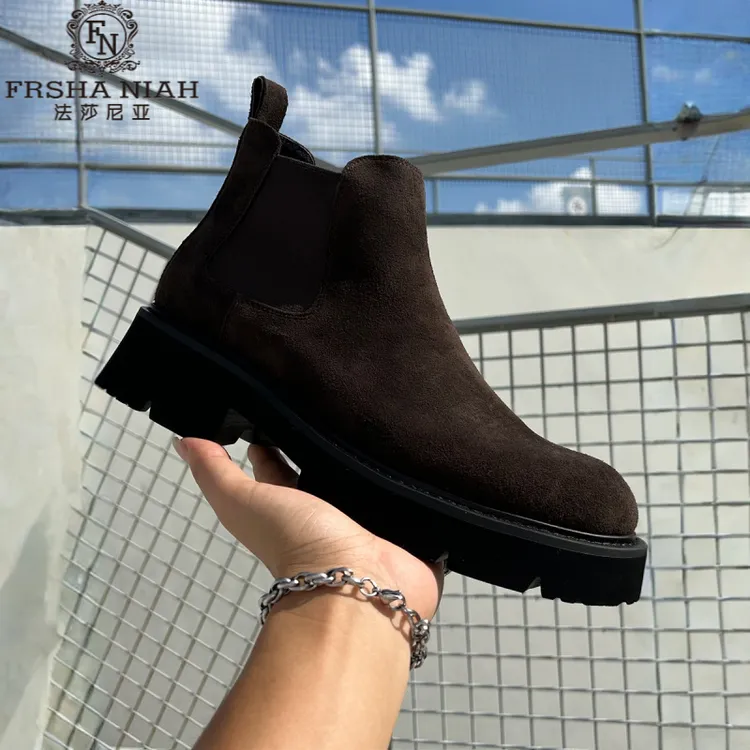 法莎尼亚布洛克切尔西男靴秋冬新款复古牛反绒高街款青年百搭靴子