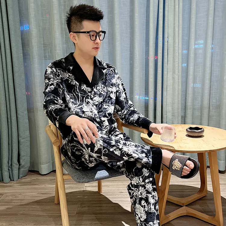 2025春秋金丝绒睡衣套装时尚印花高品质休闲奢华大码可外穿家居服