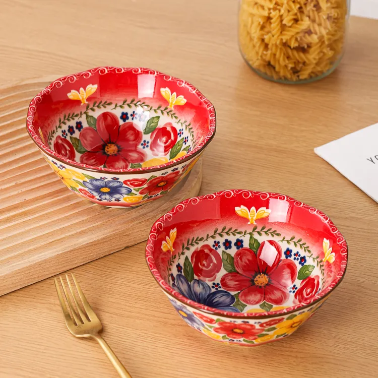 蜜语花香6英寸面碗两个装釉下彩陶瓷餐具