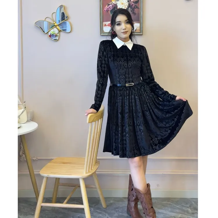 黑色秋冬短连衣裙（不送腰带自己搭配）