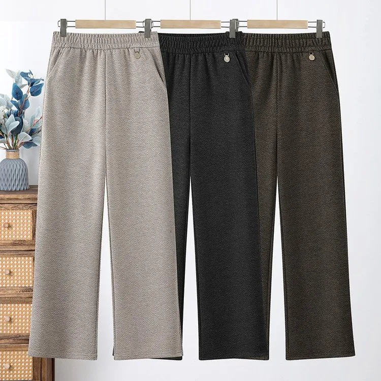 中老年休闲裤妈妈装40 50岁加绒加厚人字尼秋冬季高腰直筒裤