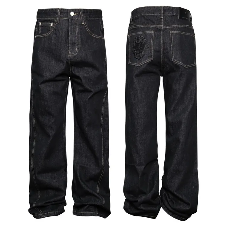 美式高街复古原牛百搭牛仔裤通勤神裤刺绣长裤显瘦休闲男女款
