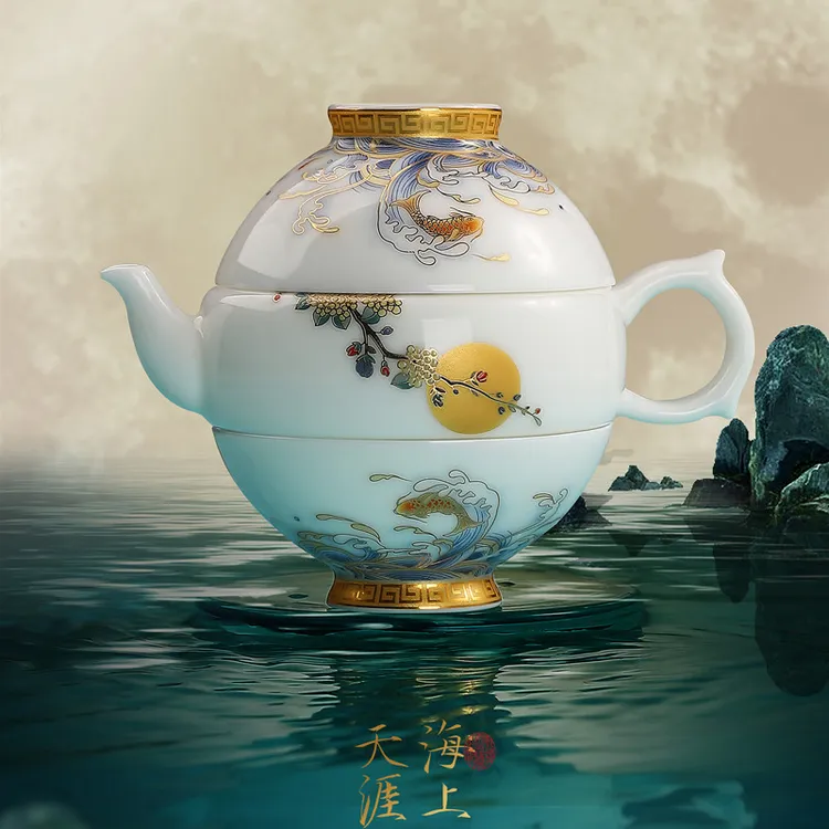 德化陶瓷羊脂玉瓷旅行茶具一壶两杯便携户外泡茶用具功夫茶具