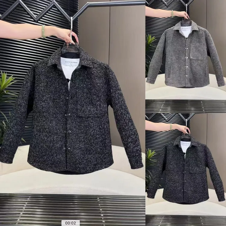 秋季男士雪泥绒锻彩钩花重工艺翻领外套88807
