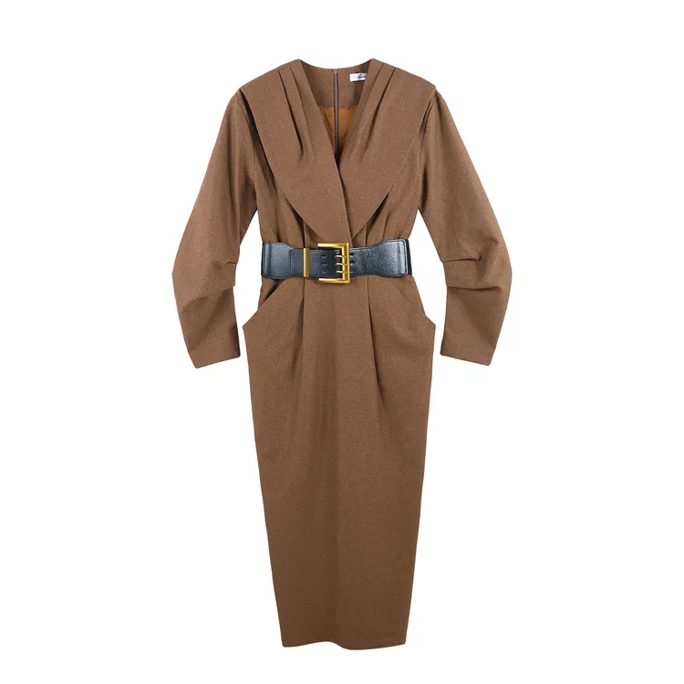 2025冬季时尚潮流女式新款后拉链纯色套头中长款连衣裙HBZW652106