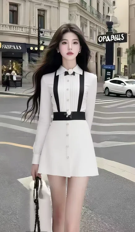 高级秋季小众宴会气质穿搭白色长袖修身衬衫上衣+白色高腰半身裙