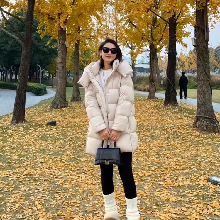 2025新款冬季羽绒服女连帽羽绒外套加厚长款过膝面包服
