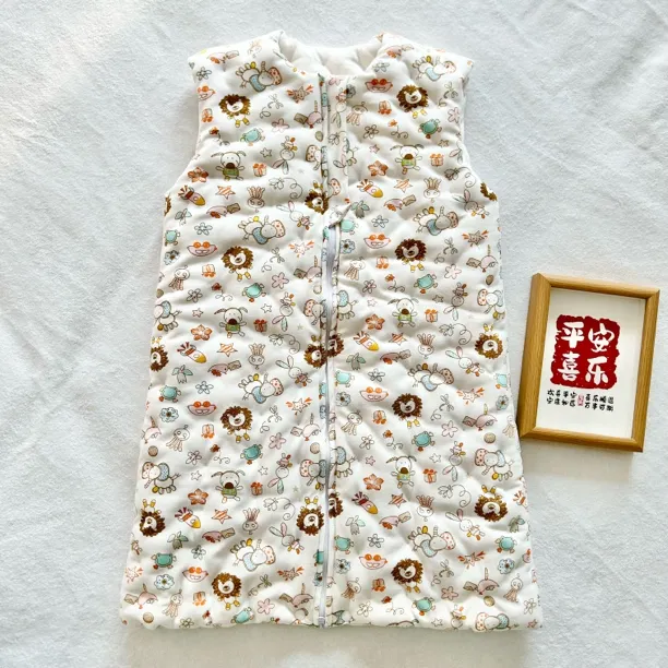 手工棉花儿童睡袋秋冬季棉布宝宝背心式防踢被婴儿前后加棉睡衣袍