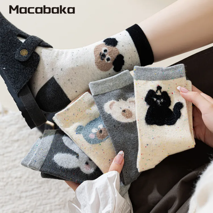 袜子女款秋冬季中筒袜可爱卡通点子纱长袜2025新款女生长筒堆堆袜