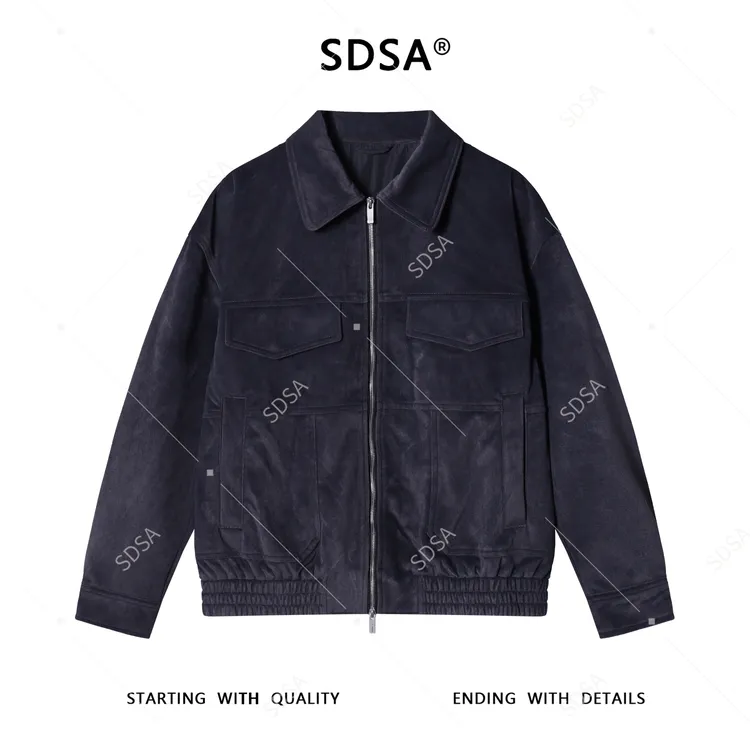 SDSA秋冬新款痞帅男装美式绒面纯色压线拉链翻领夹克外套时尚休闲