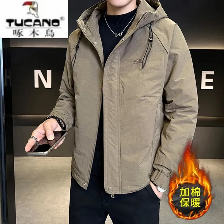 TUCANO/啄木鸟秋冬季男士工装加棉加厚连帽保暖外套休闲二棉夹克