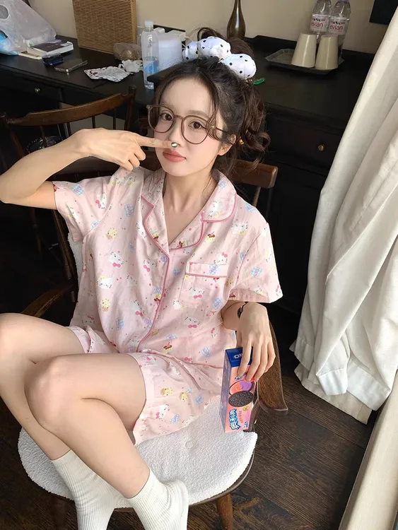 睡衣女套装夏季韩版少女学生甜美可爱卡通甜美短袖短裤家居服