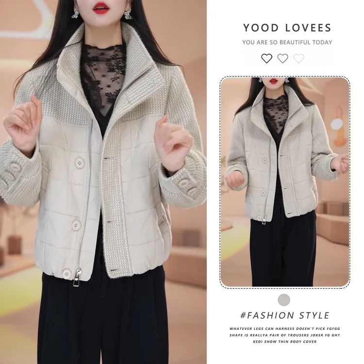 加棉保暖棉服女2025冬季新款显瘦高级感加厚拼接针织立领短款外套