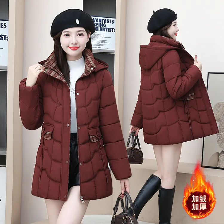 时尚棉服女中长款2025新款小个子棉衣冬季加绒加厚棉袄子保暖外套