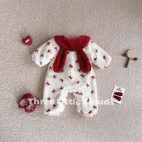 三小朵2821【垂耳兔】婴儿秋冬女宝加绒加厚可爱红兔子爬服