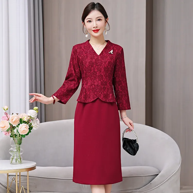 妈妈结婚旗袍假两件套秋长袖十月喜婆婆婚宴装礼服高端轻奢高级感