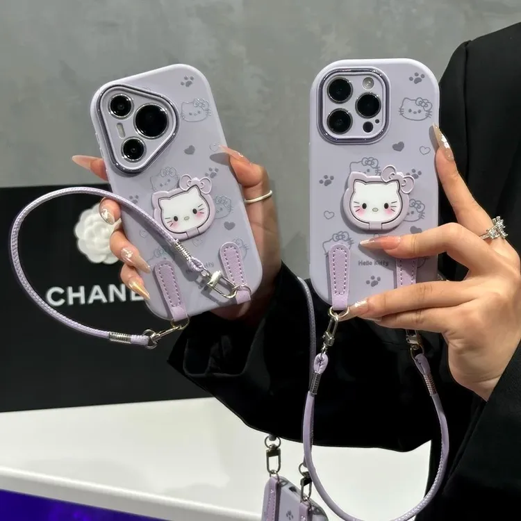 香芋紫Kitty酱支架挂绳适用苹果17手机壳iPhone16小米vivoppo华为