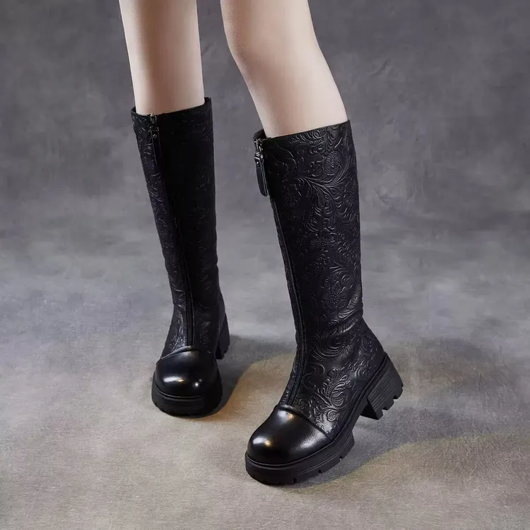 厚底骑士靴女2026年冬季新款英伦风黑色长靴增高百搭粗跟皮靴马靴
