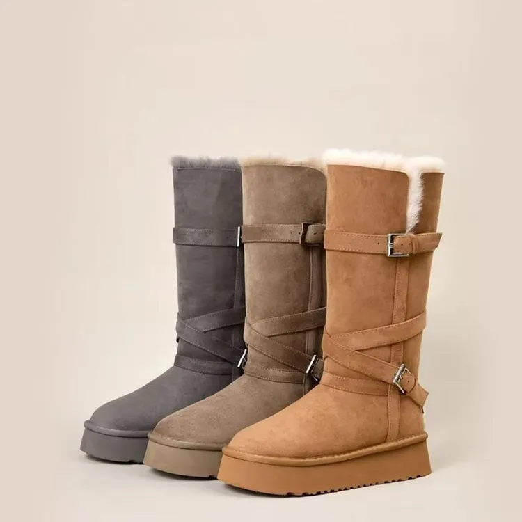 长筒加绒保暖冬季女鞋中筒套筒搭扣短筒时尚雪地靴