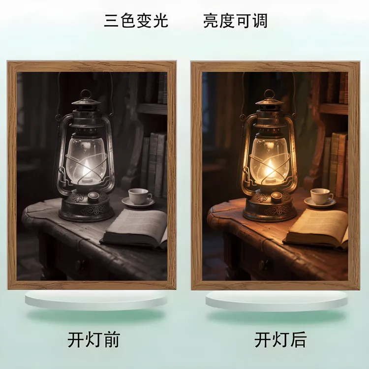 动态火焰小女孩仰望星空动漫风景灯光画小夜灯女生卧室装饰摆件