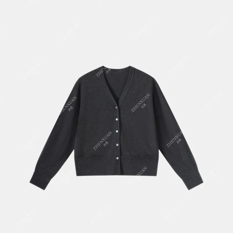 5206-针织拼接丹宁风通勤V领毛针织衫中国风秋冬薄款