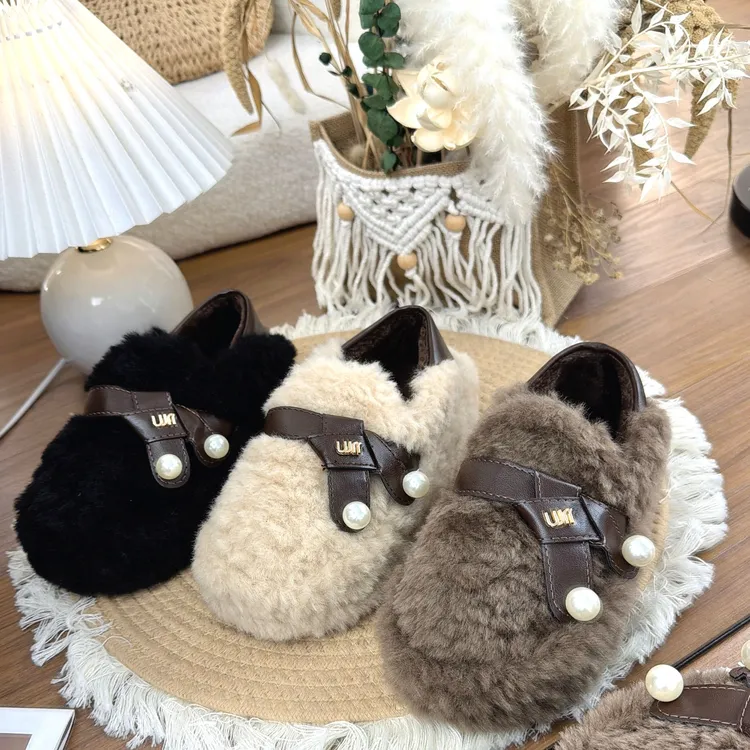 羊羔绒两穿毛毛鞋女外穿2025新款冬季厚底增高加绒孕妇豆豆棉拖鞋