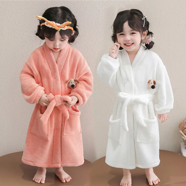 女宝宝睡衣珊瑚绒睡袍秋冬女孩保暖家居服可穿式儿童法兰绒浴袍
