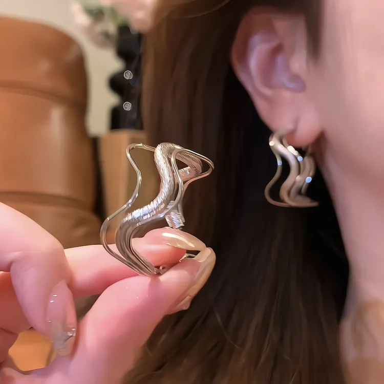 铜合金耳饰 简约百搭高级感百搭气质轻奢银色大耳圈耳环