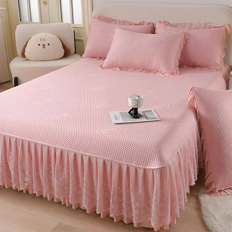 A类公主风乙伦冰丝凉席三件套夏季可机洗折叠冰豆豆凉感丝空调席