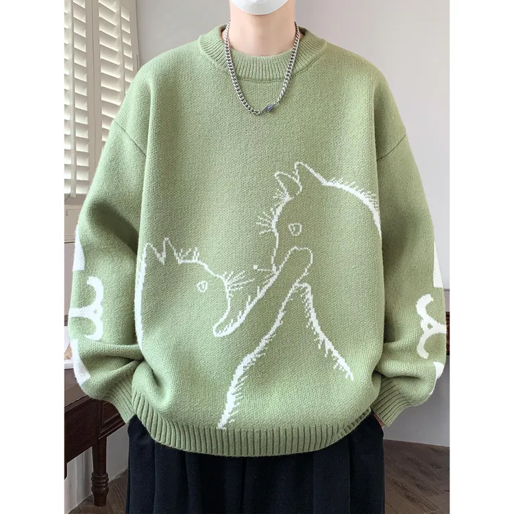 小猫毛衣男款2025新款秋冬季潮牌针织衫男宽松帅气慵懒风保暖毛衫