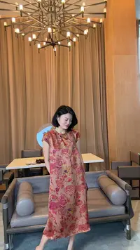  TANTAN  真丝香云纱100 气质粉色刺绣花连衣裙1691