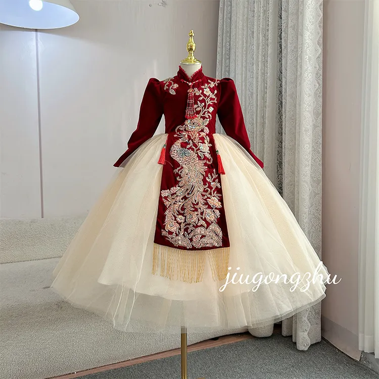 【锦雀红】女童年服大红礼服轻奢小众高端公主裙演出服主持人