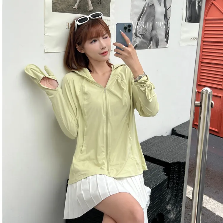 新款原纱透气防晒衣女款夏季户外防紫外线遮阳冰丝凉感手套款