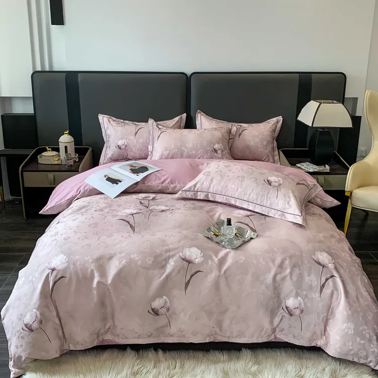 丽人凯 全棉高支高密珍丝大提花四件套 云裳芙蓉（名）