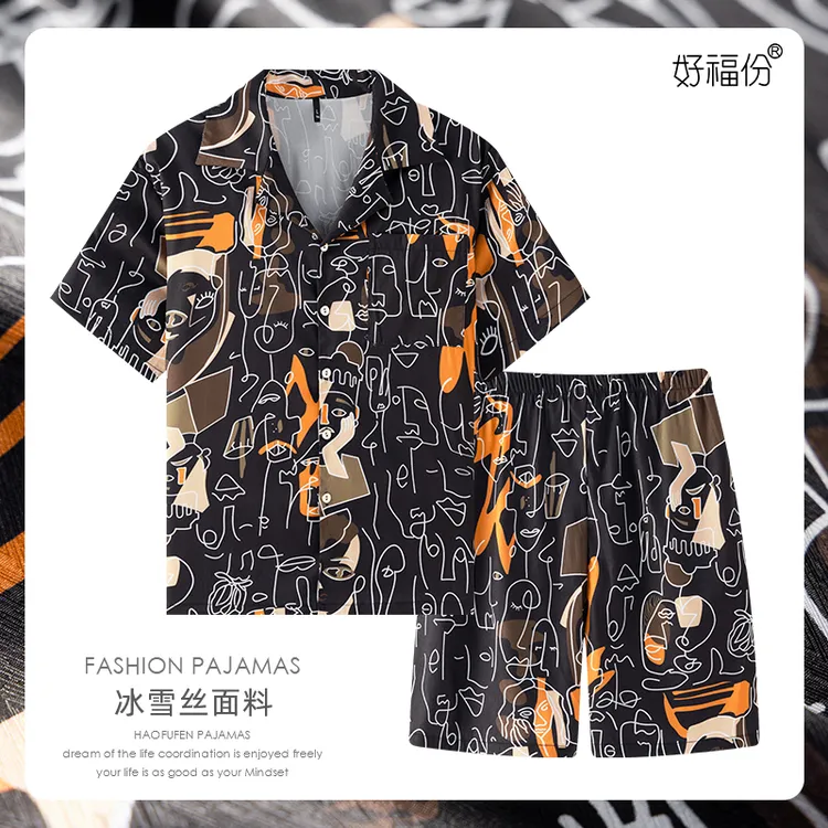 【好福份】夏季男士冰雪丝睡衣短袖可外穿家居服-拼图25232