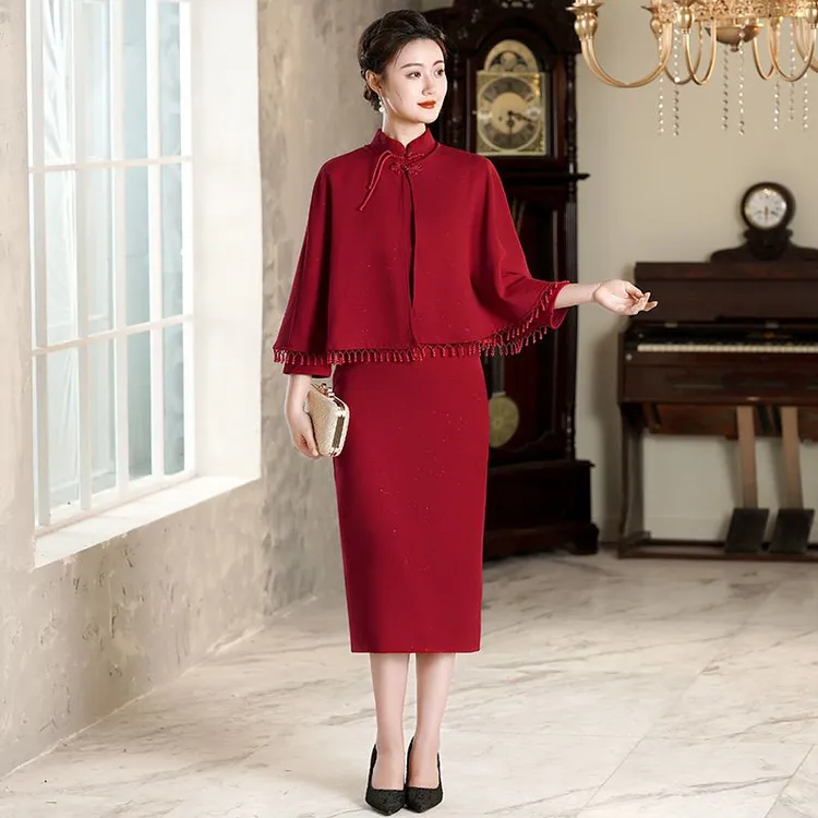 画报夫人【断码清仓】秋冬装红色喜婆婆喜妈妈婚宴装改良旗袍2025