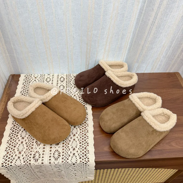 毛毛勃肯鞋女2025新款秋冬季百搭复古加绒博肯鞋厚底包头半拖鞋